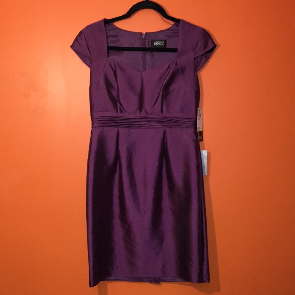 Adrianna Papell Petite Purple Cap Sleeve Cocktail Formal Wedding Guest Dress 6P